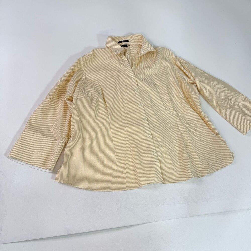 Lands End Shirt Womens 24W Yellow No Iron Pinpoint Oxford Pinstripe Button Up